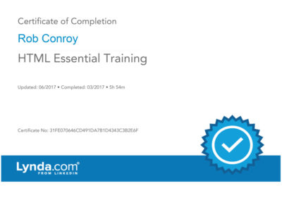 HTML Essential Training Certificate of Completion